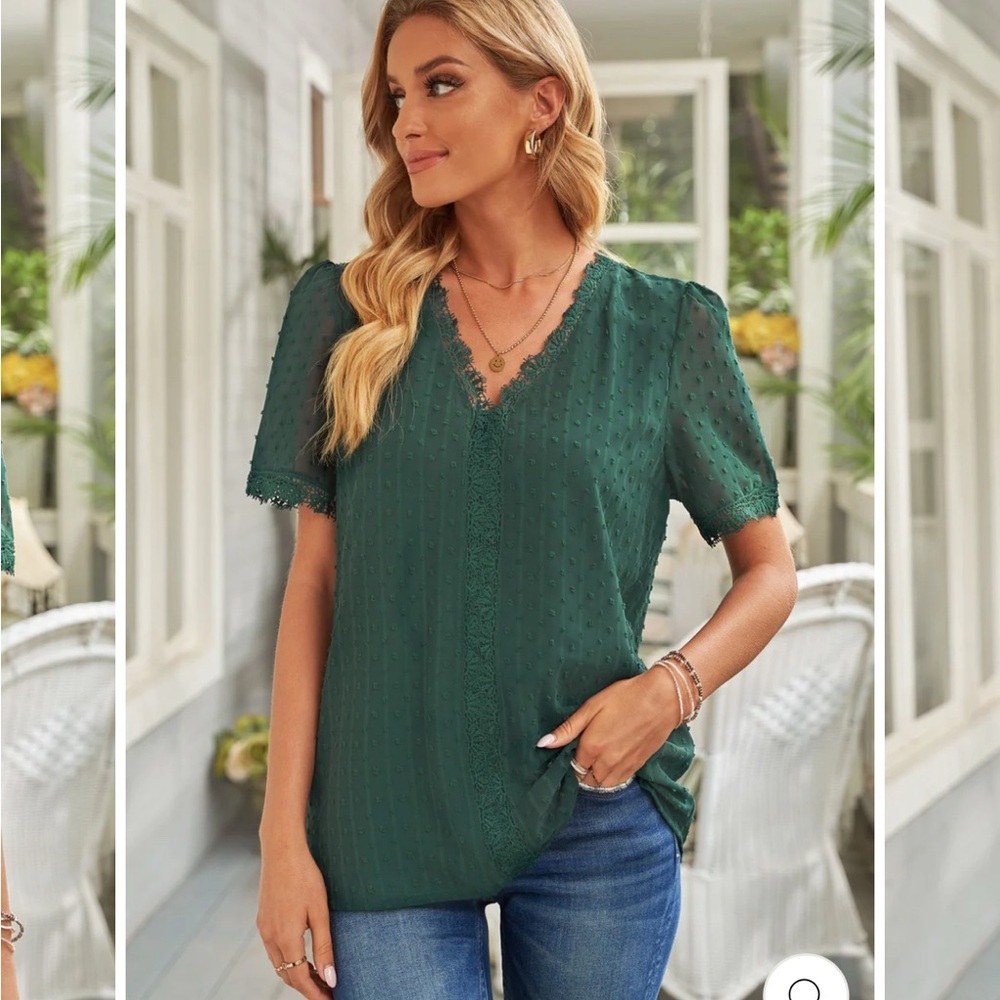 Emerald Green Lace Blouse with Relaxed Fit - Picture 2 of 6